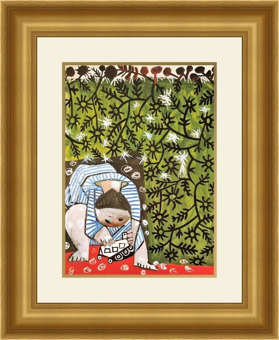 Pablo Picasso Child Playing with a Toy Truck Custom Framed Lithograph 20 x 24 Multi-Color: Pablo Picasso Child Playing with a Toy Truck Custom Framed Lithograph 20 x 24 Multi-Color Expressionism This stunning custom gallery framed print by Pablo Picasso features the artwork titled 'Child Pl