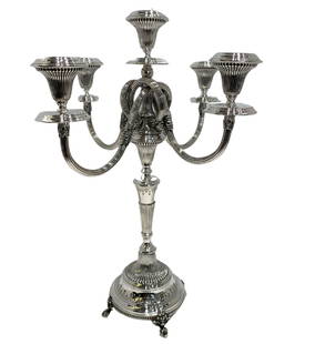Elegant Fine Topazio 925 Sterling Silver 5-Light Candelabra 19 Inch: Elegant Fine Topazio 925 Sterling Silver 5-Light Candelabra 19 Inch Presenting a stunning 5-light candelabra crafted from Fine Topazio 925 Sterling Silver, expertly handmade to showcase ornate,