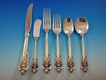 Grande Baroque Sterling Silver Flatware Set 303 Pcs Service for 48 by Wallace: Grande Baroque Sterling Silver Flatware Set 303 Pcs Service for 48 by Wallace Elevate your dining experience with the Grande Baroque Sterling Silver Flatware Set, crafted by Wallace. This exquisite