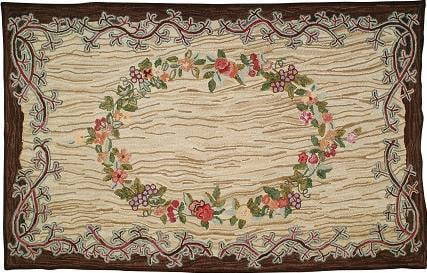 Vintage Early American Floral Rug 4x6 with Burlap Back: Vintage Early American Floral Rug 4x6 with Burlap Back This Early American style vintage rug measures 4x6 feet and features a beautiful floral design with an oval arrangement of roses and other