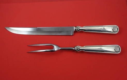 Tiffany & Co Shell & Thread Sterling Silver 2-Piece Carving Set 14 Knife 11 Fork: Tiffany & Co Shell & Thread Sterling Silver 2-Piece Carving Set 14 Knife 11 Fork Elevate your dining experience with this exquisite 2-piece roast carving set from Tiffany & Co., crafted in the
