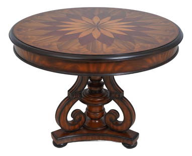 Maitland Smith Round Inlaid Mahogany Center Table 40" x 40" x 30.5": Maitland Smith Round Inlaid Mahogany Center Table 40" x 40" x 30.5" This exquisite Maitland Smith Round Inlaid Center Table showcases fine craftsmanship and elegant design. Constructed from