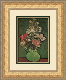 Vincent Van Gogh Still Life with Vase of Rosemallows Custom Framed Print 19x16: Vincent Van Gogh Still Life with Vase of Rosemallows Custom Framed Print 19x16 This stunning custom framed print showcases Vincent Van Gogh's iconic work, "Still Life with Vase of Rosemallows."