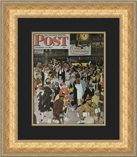 Norman Rockwell Holiday Rush Custom Framed Art Print 21 x 18: Norman Rockwell Holiday Rush Custom Framed Art Print 21 x 18 This beautiful custom framed print titled 'Holiday Rush' by renowned artist Norman Rockwell captures the essence of the holiday spirit.