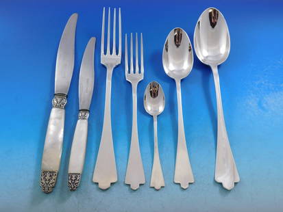 Albert & Andre Calle 84-Piece Arts & Crafts 950 Silver Flatware Set: Albert & Andre Calle 84-Piece Arts & Crafts 950 Silver Flatware Set Discover this exquisite Arts and Crafts flatware set by Albert & Andre Calle, crafted from 950 silver. This 84-piece service