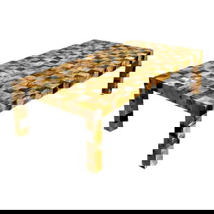Vintage Boho Horn Coffee Table 65 x 32.5 Goldenrod Mosaic: Vintage Boho Horn Coffee Table 65 x 32.5 Goldenrod Mosaic Enhance your living area with this Vintage Boho Tessellated Horn Coffee Table, a remarkable piece of handcrafted artistry. This coffee table