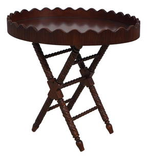 Ornate Carved Mahogany Tray Top Serving Table: Ornate Carved Mahogany Tray Top Serving Table This exquisite Caribbean style serving table features a beautifully carved mahogany construction, highlighting an ornate base and a removable tray top