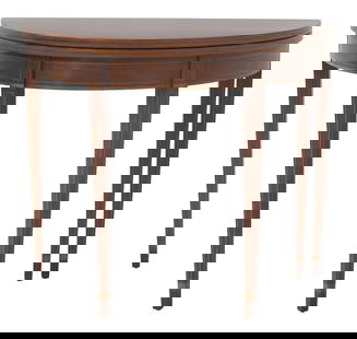 1970s Kittinger-Biggs Inlaid Mahogany 1/2 Round Console Table 18 x 36 x 30.5: 1970s Kittinger-Biggs Inlaid Mahogany 1/2 Round Console Table 18 x 36 x 30.5 This exquisite 1970s Federal Kittinger-Biggs inlaid mahogany 1/2 round table combines elegance with functionality.