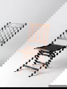 1940s Vintage Wooden Slat Folding Chair with JBY Stencil: 1940s Vintage Wooden Slat Folding Chair with JBY Stencil This vintage wooden slat folding chair, dating back to the 1940s, adds a unique touch to any room with its warm patinated wood finish and