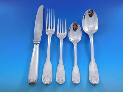 Christofle Vendome Arcantia Silverplate Flatware Set 44 pcs with Storage Chest: Christofle Vendome Arcantia Silverplate Flatware Set 44 pcs with Storage Chest Enhance your dining experience with the Vendome Arcantia flatware set by Christofle, featuring a stunning silverplate