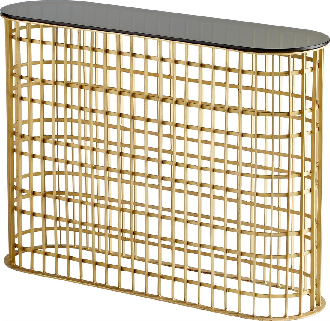 Cyan Kingdom Industrial Console Table Brass Finish 42.25": Cyan Kingdom Industrial Console Table Brass Finish 42.25" Introducing a sleek industrial console table that combines functionality with a vintage charm. This console table features an antique brass cl