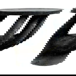 Vintage Boho Black Cast Concrete Composite Dining Table 34.75 Round: Vintage Boho Black Cast Concrete Composite Dining Table 34.75 Round This vintage dining table features a unique hand-shaped base, expertly crafted from cast concrete composite. Its bold black finish e