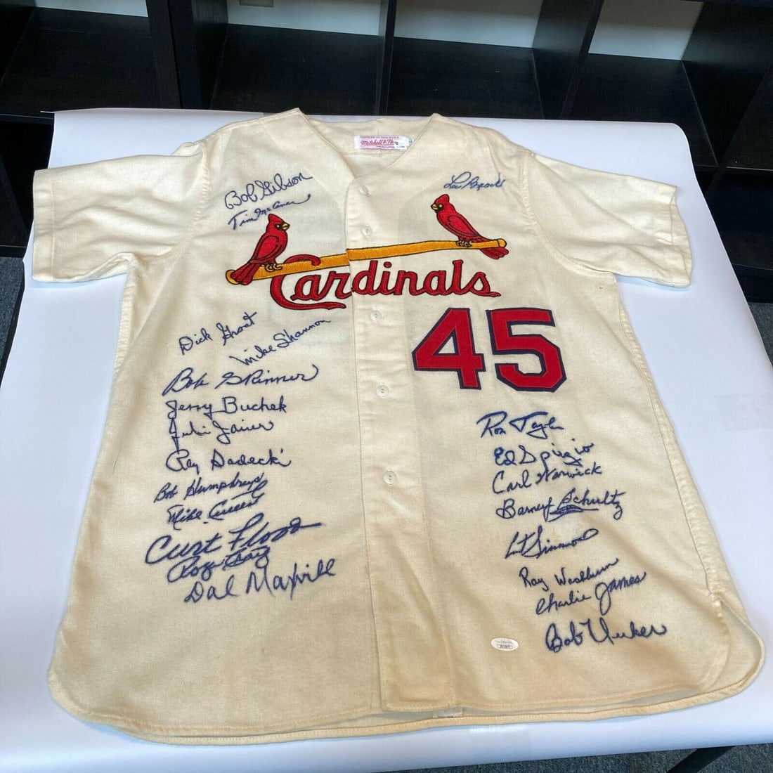 1964 St. Louis Cardinals Team Signed Jersey with 23 Signatures JSA COA: 1964 St. Louis Cardinals Team Signed Jersey with 23 Signatures JSA COA Celebrate baseball history with this stunning 1964 St. Louis Cardinals World Series Champs team signed jersey. This authentic Mit
