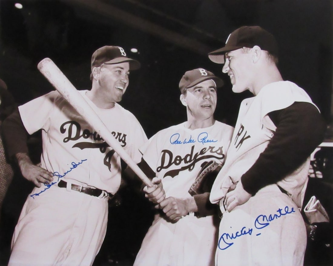 Mickey Mantle Duke Snider Pee Wee Reese Signed 16x20 Photo PSA DNA: Mickey Mantle Duke Snider Pee Wee Reese Signed 16x20 Photo PSA DNA This original multi-signed 16x20 photo features baseball legends Mickey Mantle, Duke Snider, and Pee Wee Reese. The photo is authenti