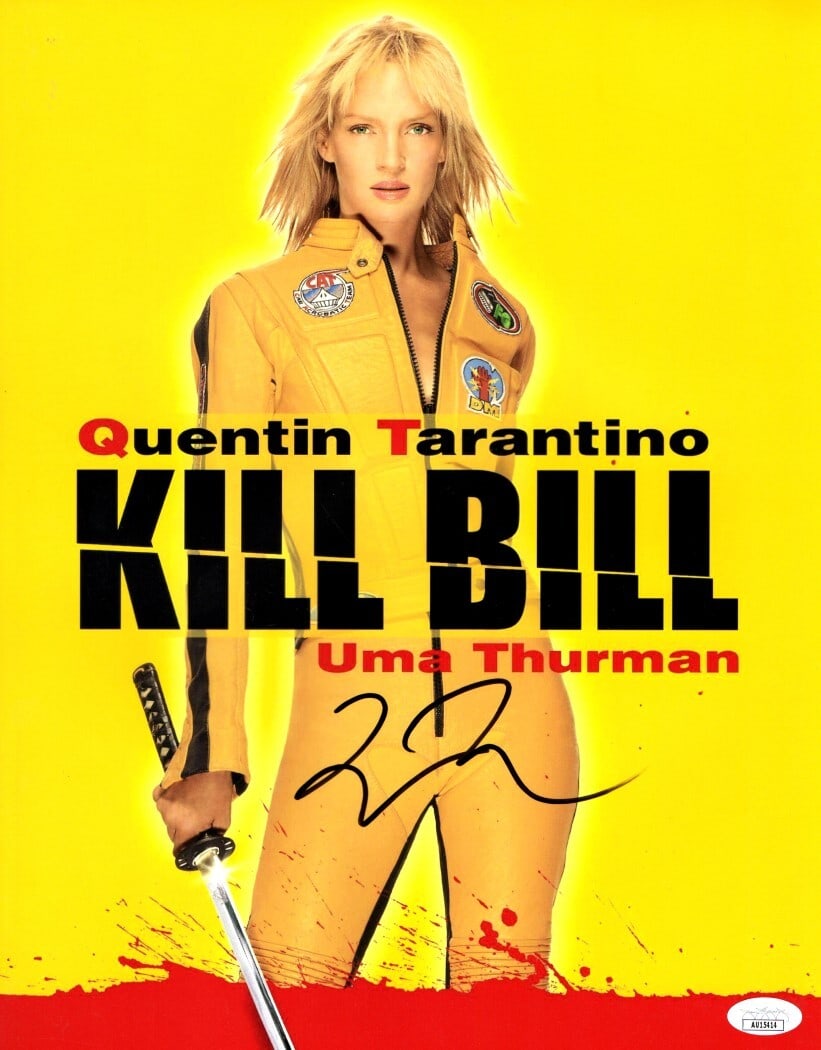 Quentin Tarantino Autographed 11X14 Photo Kill Bill JSA Certified: Quentin Tarantino Autographed 11X14 Photo Kill Bill JSA Certified This is an original 11X14 photograph signed by acclaimed director Quentin Tarantino, featuring an iconic moment from the film 'Kill Bi