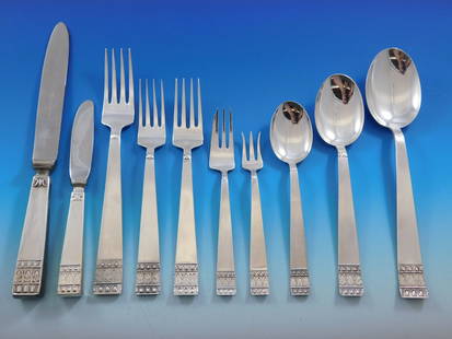 Stancampiano Donatello Sterling Silver Flatware Set 112 Pieces with Storage Chest: Stancampiano Donatello Sterling Silver Flatware Set 112 Pieces with Storage Chest Presenting a scarce "Donatello" sterling silver flatware set by Stancampiano, Italy, featuring 112 meticulously