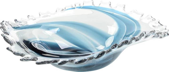 John-Richard Hand-Blown Oval Bowl Blue Clear White Ripples: John-Richard Hand-Blown Oval Bowl Blue Clear White Ripples This elegant oval bowl features a unique design with stylish ripples, adding a touch of sophistication to any decor. Crafted from