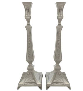 Handmade 925 Sterling Silver Diamond Cut Candlesticks 14 Inches Tall: Handmade 925 Sterling Silver Diamond Cut Candlesticks 14 Inches Tall Enhance your decor with these exquisite handmade modern candlesticks, crafted from fine 925 sterling silver. Featuring stunning