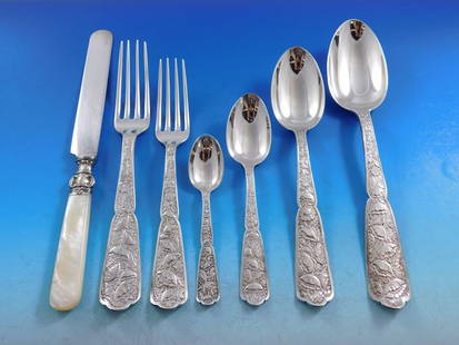 Rare Byzantine Sterling Silver Flatware Set 45pc Wood & Hughes c1875: Rare Byzantine Sterling Silver Flatware Set 45pc Wood & Hughes c1875 Experience the elegance of the Byzantine pattern by Wood & Hughes with this exceedingly rare sterling silver flatware service