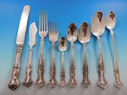 1847 Rogers Bros Vintage Silverplate Flatware Set for 8 Grapes 81 Pieces: 1847 Rogers Bros Vintage Silverplate Flatware Set for 8 Grapes 81 Pieces Enhance your dining experience with this exquisite Vintage Silverplate Flatware Set by 1847 Rogers Bros. This highly