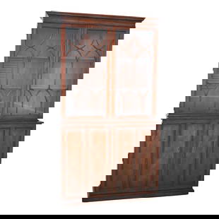 Theodore Alexander English Style 2 Piece Mahogany China Cabinet 51 x 15 x 92.5: Theodore Alexander English Style 2 Piece Mahogany China Cabinet 51 x 15 x 92.5 This elegant two-piece mahogany china cabinet features a classic English style, complete with brass trim and