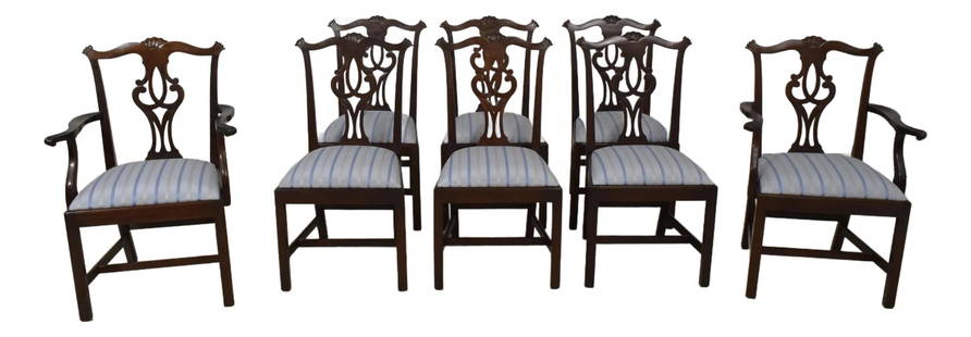 Set of 8 Chippendale Mahogany Dining Room Chairs: Set of 8 Chippendale Mahogany Dining Room Chairs This exquisite set of 8 Stickley Mahogany Chippendale dining room chairs combines timeless beauty with high-quality craftsmanship. Featuring a