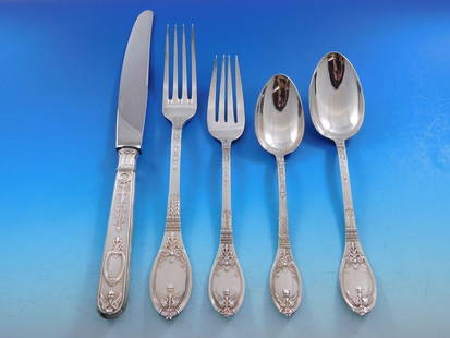 Souche-Lapparra 20-Piece Sterling Silver Flatware Set with Floral Design: Souche-Lapparra 20-Piece Sterling Silver Flatware Set with Floral Design This exquisite 20-piece flatware set by Souche-Lapparra features a stunning floral, leaf, and wing design crafted in 925