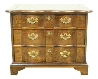 Henredon 3 Drawer Oak Nightstand Brass Hardware 27.5w x 18d x 22.5h: Henredon 3 Drawer Oak Nightstand Brass Hardware 27.5w x 18d x 22.5h This Henredon 3 Drawer Oak Nightstand Accent Chest features exquisite dovetailed drawer construction and elegant brass hardware,