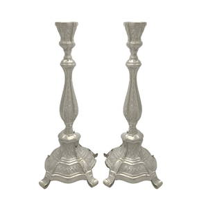 Handmade Modern 925 Sterling Silver Diamond Cut Candlesticks 9" Height: Handmade Modern 925 Sterling Silver Diamond Cut Candlesticks 9" Height Illuminate your space with these exquisite handmade sterling silver candlesticks. Crafted from fine 925 sterling silver, they