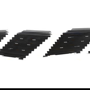 Maitland Smith Modern Leather Wrapped Chests Pair 44 x 18 x 36: Maitland Smith Modern Leather Wrapped Chests Pair 44 x 18 x 36 This exquisite pair of leather-wrapped chests features a modern design with textured print drawer fronts, emphasizing quality