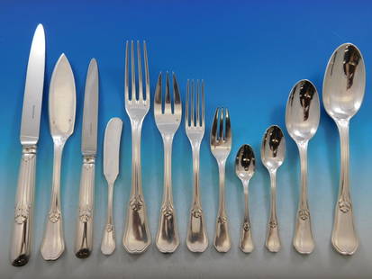 Puiforcat Rochambeau 950 Silver Flatware Set 159pc with Storage Chest: Puiforcat Rochambeau 950 Silver Flatware Set 159pc with Storage Chest Experience the elegance of dining with this exquisite Rochambeau flatware set by Puiforcat, crafted in France from 950 sterling