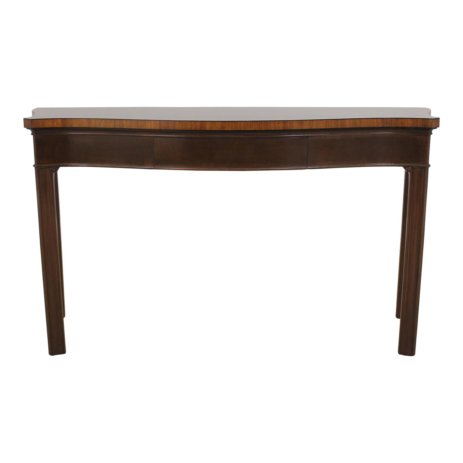 Schmieg & Kotzian 1940s Chippendale Mahogany Console Table 60 x 20 x 34.5: Schmieg & Kotzian 1940s Chippendale Mahogany Console Table 60 x 20 x 34.5 This exquisite Chippendale-style console table, crafted from high-quality mahogany, showcases a beautiful French polished fini