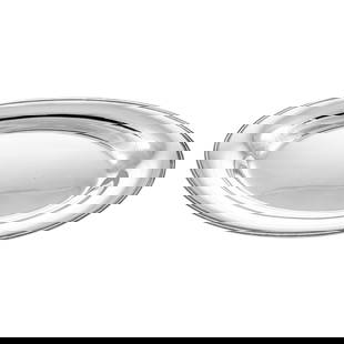 Sterling Silver Breadbasket: Sterling Silver Breadbasket This elegant oval-shaped breadbasket or cookie tray, crafted from sterling silver, combines functionality with timeless design. The ribbed pattern along the edge adds a