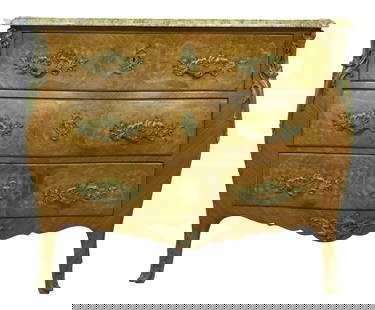 French Louis XV Commode with Marble Top 47x20.5x37: French Louis XV Commode with Marble Top 47x20.5x37 This exquisite Louis XV style commode, crafted in France circa the 1930s, showcases high-quality construction with dovetailed drawer design. The