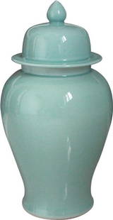 Handmade Celadon Ceramic Temple Jar 18H Asian Antique Style: Handmade Celadon Ceramic Temple Jar 18H Asian Antique Style This exquisite celadon temple jar showcases a beautiful handmade design that reflects Asian antique style. Each jar features unique
