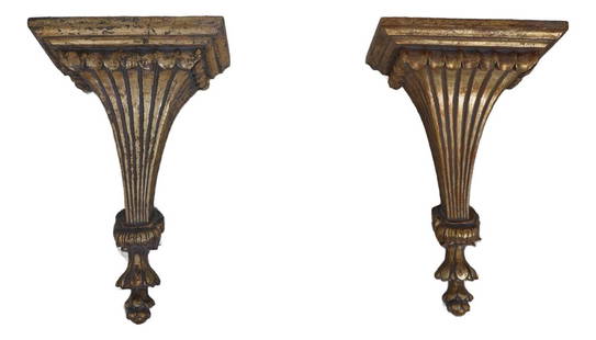 Elegant French Style Gold Leaf Wall Shelves 13.5w x 20.5h: Elegant French Style Gold Leaf Wall Shelves 13.5w x 20.5h Enhance your living space with these exquisite French Style Wall Shelves featuring a stunning gold leaf finish. With a timeless design,