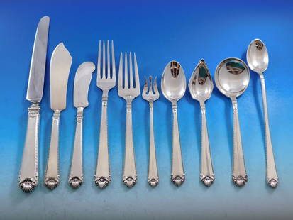 Watson George II Rex Sterling Silver Flatware Set 123 Pieces for 12: Watson George II Rex Sterling Silver Flatware Set 123 Pieces for 12 Elevate your dining experience with the George II Rex Sterling Silver Flatware Set, expertly crafted by Watson. This exquisite set