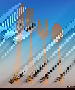 Gorham Edgemont Gold Sterling Silver Flatware Set 54 Pieces for 12: Gorham Edgemont Gold Sterling Silver Flatware Set 54 Pieces for 12 Elevate your dining experience with the Edgemont Gold flatware set by Gorham, crafted from high-quality sterling silver. This