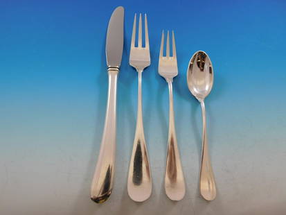 Michelsen Classic Sterling Silver Flatware Set for 12, 53 Pieces Mid-Century Modern: Michelsen Classic Sterling Silver Flatware Set for 12, 53 Pieces Mid-Century Modern Discover the elegance of the Classic by Michelsen Sterling Silver Flatware Set, a stunning service for 12 that