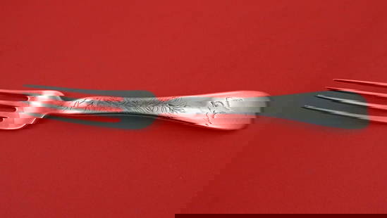 Tiffany & Co. 7 inch Sterling Silver Fork Lap Over Edge Acid Etched Bird Design: Tiffany & Co. 7 inch Sterling Silver Fork Lap Over Edge Acid Etched Bird Design This exquisite sterling silver fork, crafted by Tiffany & Co. in the Lap Over Edge Acid Etched pattern, features a