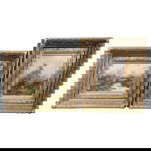 19th Century Signed Landscape Paintings by Eugene Galien-Laloue, Set of 2: 19th Century Signed Landscape Paintings by Eugene Galien-Laloue, Set of 2 Enhance your space with this exquisite set of two 19th century landscape paintings, each signed by the renowned artist Leon