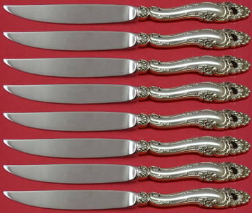 Gorham Decor Sterling Silver 8pc Steak Knife Set Non-Serrated 8": Gorham Decor Sterling Silver 8pc Steak Knife Set Non-Serrated 8" Enhance your dining experience with this elegant 8-piece steak knife set from Gorham, crafted in sterling silver. Each knife features