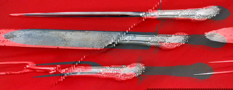 Gorham Tuileries Sterling Silver 3pc Roast Carving Set: Gorham Tuileries Sterling Silver 3pc Roast Carving Set This exquisite Tuileries by Gorham Sterling Silver Roast Carving Set includes three essential pieces: a carving knife measuring 14", a honing