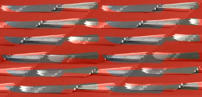 Gorham Etruscan Sterling Silver Steak Knife Set 12 pcs 8.5 Art Deco: Gorham Etruscan Sterling Silver Steak Knife Set 12 pcs 8.5 Art Deco This exquisite set of 12 steak knives from the Etruscan pattern by Gorham is a perfect addition to your dining collection. Crafted