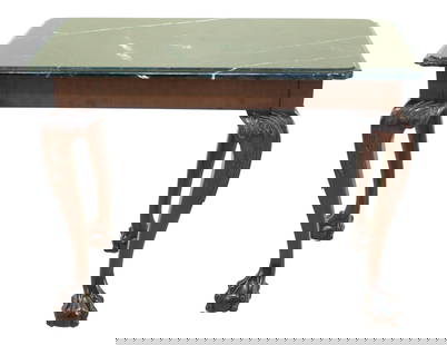 Chippendale Style Mahogany Table with Green Marble Top 40 x 24 x 29.5: Chippendale Style Mahogany Table with Green Marble Top 40 x 24 x 29.5 This exquisite Marble Top Ball & Claw Mahogany Mixing Occasional Table showcases timeless 18th-century Chippendale design,