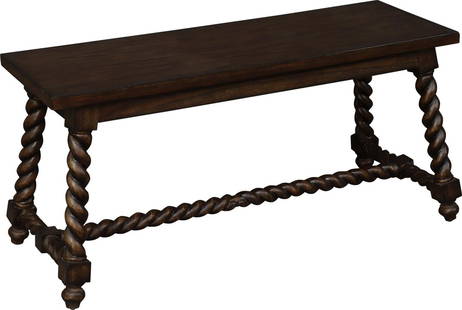 Rustic Barley Twist Bench English Traditional Leather Teak Rattan 19H 38W 14D: Rustic Barley Twist Bench English Traditional Leather Teak Rattan 19H 38W 14D Introducing a beautifully crafted Traditional Rustic Bench featuring a unique barley twist design. This backless bench