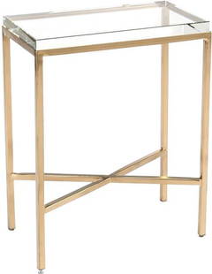 John-Richard Hollywood Regency Glass Block Side Table 26H: John-Richard Hollywood Regency Glass Block Side Table 26H Introducing the Chic Glass Block Side Table, a striking piece that blends antique charm with modern elegance. This side table features a
