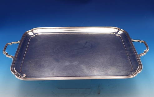 Roberts and Belk English Sterling Silver Tea Tray with Handles 67.82 ozt: Roberts and Belk English Sterling Silver Tea Tray with Handles 67.82 ozt This exquisite English sterling silver tea tray, crafted by Roberts and Belk, features elegant handles and showcases fine