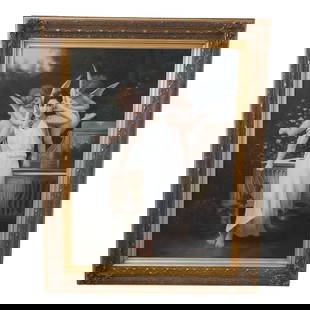 Large Framed Oil Canvas Art Girl with Cherubs 48 x 60 Gold: Large Framed Oil Canvas Art Girl with Cherubs 48 x 60 Gold This stunning large framed oil print on canvas features a charming depiction of a girl with cherubs, showcasing quality construction and impr