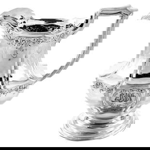 Gorham Sterling Silver Water Pitcher 9x6x9 Oval Etched Design 1908: Gorham Sterling Silver Water Pitcher 9x6x9 Oval Etched Design 1908 This exquisite Sterling Silver Water Pitcher features an elegant oval shape adorned with delicate etching around the top and